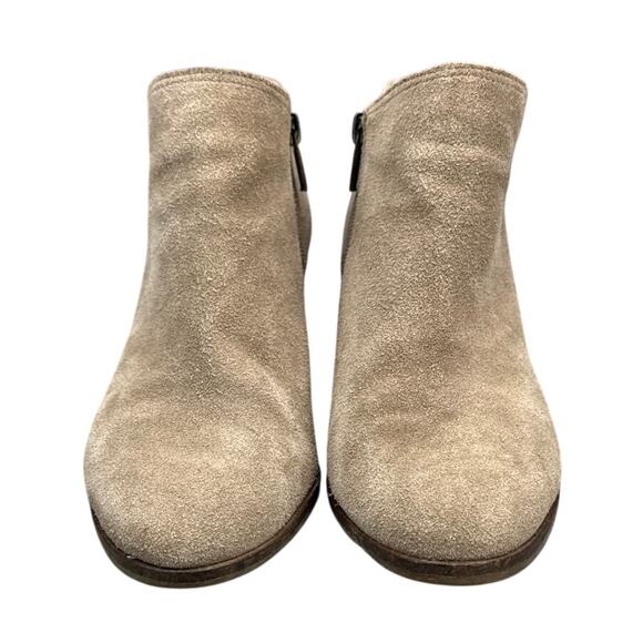 Lucky Brand Taupe Suede Leather Stacked Heel Western Slip On Ankle Boot Women 8 - Picture 2 of 8